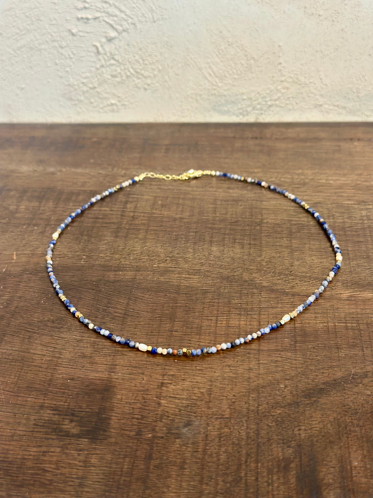 Blue sodalite and small freshwater pearls fine bead necklace, Stone and Sol