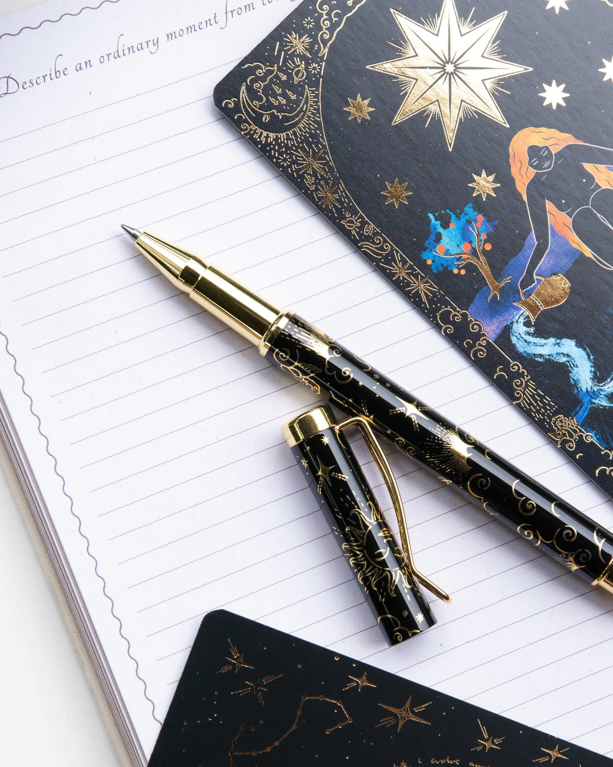 Celestial Rollerball Pen Black Ink, Dreamy Moons