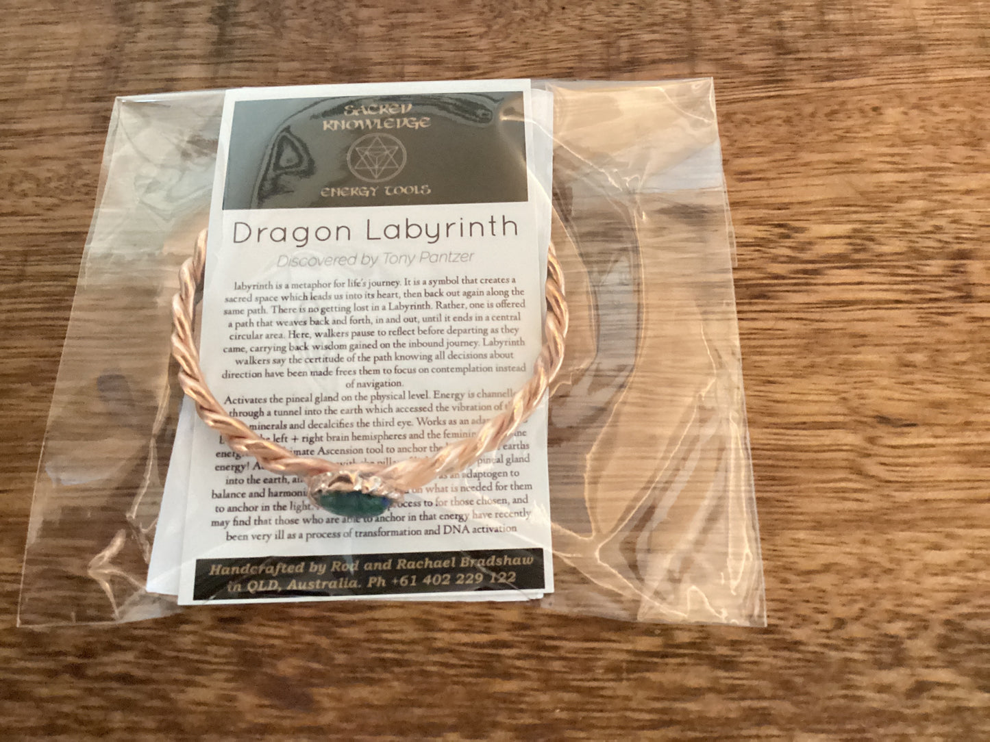 The Labyrinth Cubit Healing Tool Bracelet with Azurite Copper, Sacred Knowledge Energy Tools
