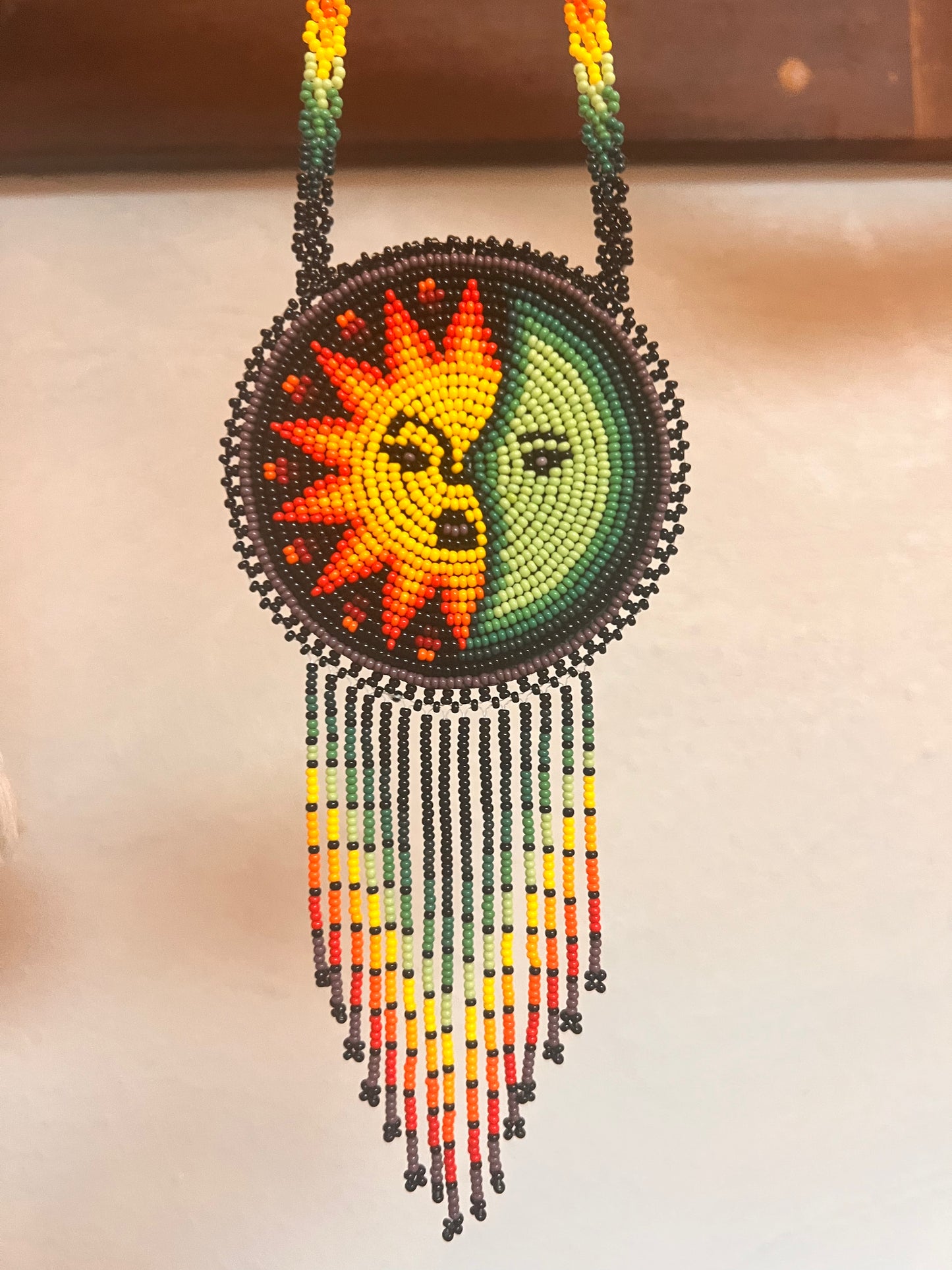 Peyote Bead Necklace, 'Sun & Moon', Ritual
