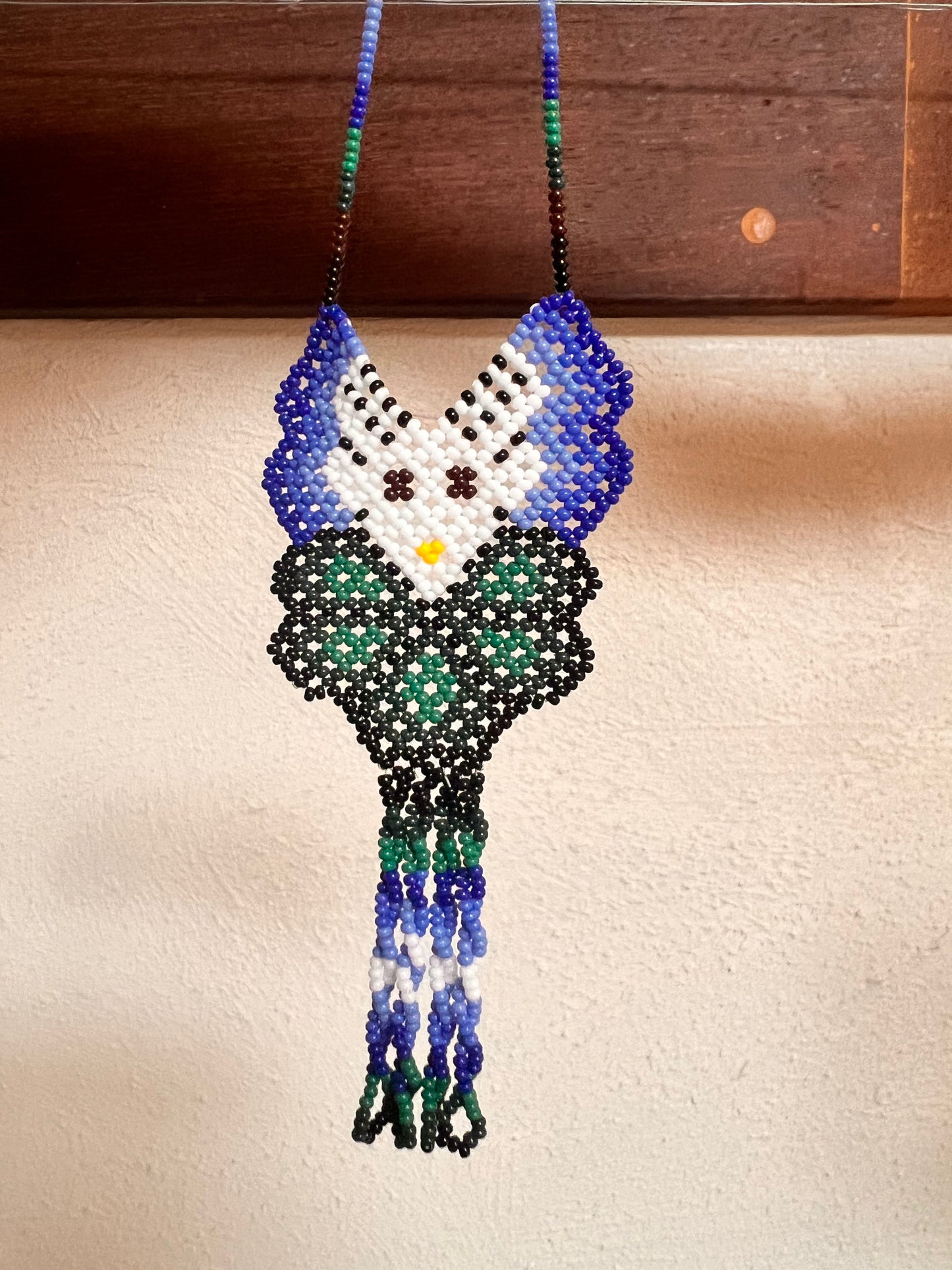 Peyote Bead Necklace, 'Blue Deer' (Small), Ritual
