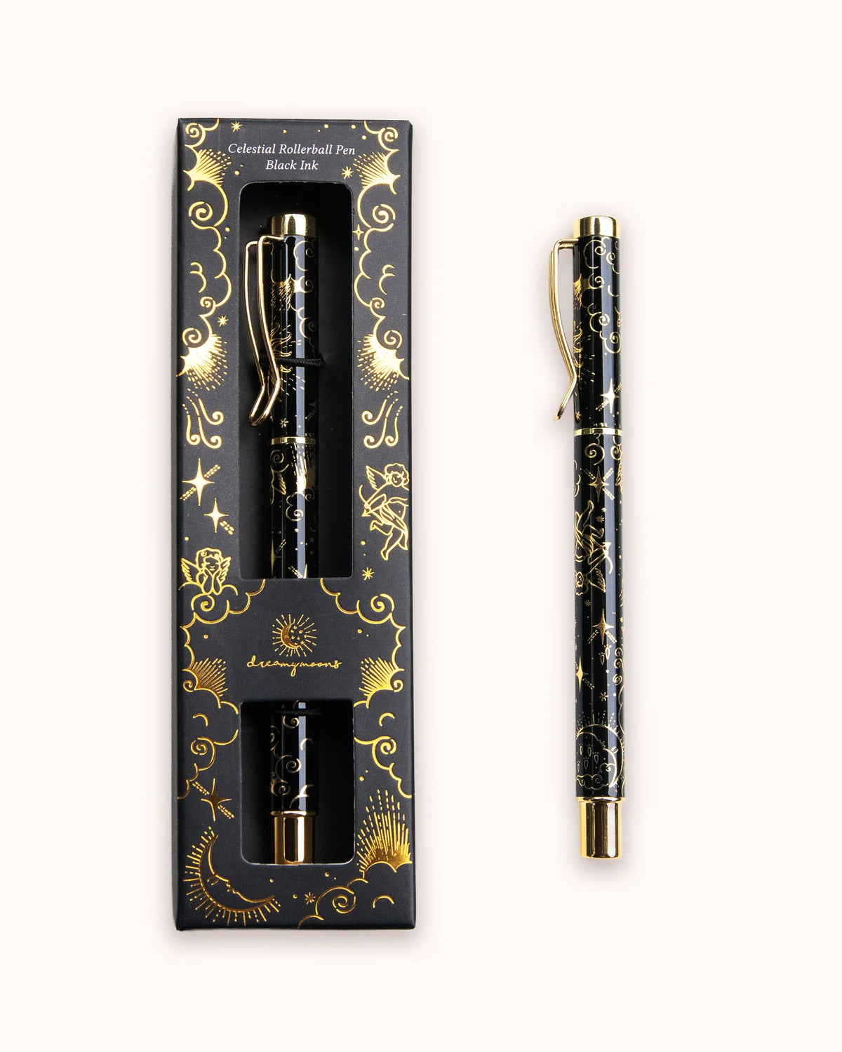 Celestial Rollerball Pen Black Ink, Dreamy Moons