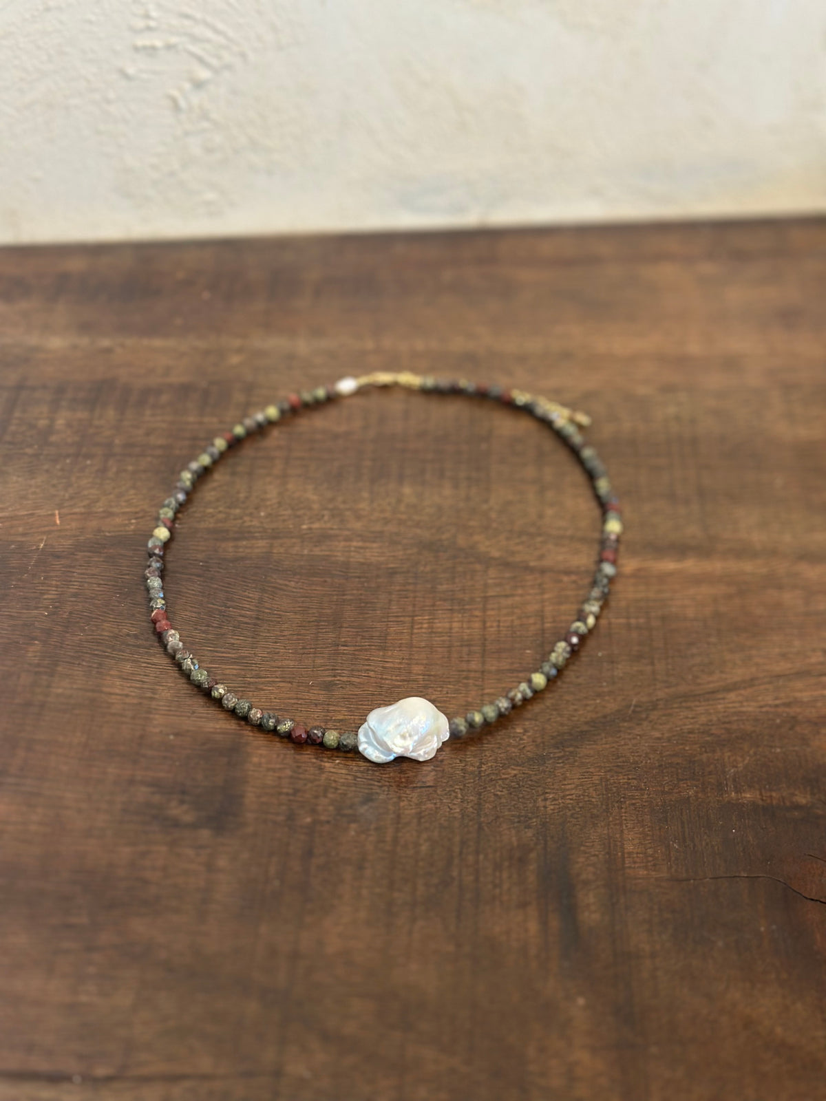 Dragon blood jasper baroque pearl necklace, Stone and Sol