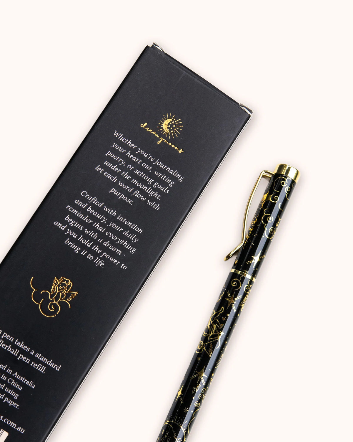 Celestial Rollerball Pen Black Ink, Dreamy Moons