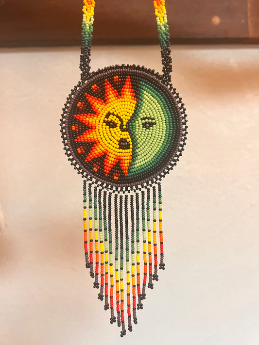Peyote Bead Necklace, 'Sun & Moon', Ritual