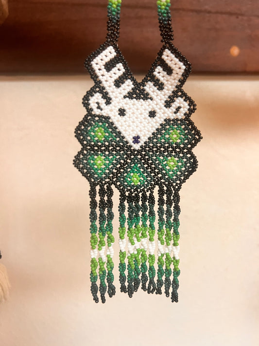 Peyote Bead Necklace, 'Deer Green' (Big), Ritual