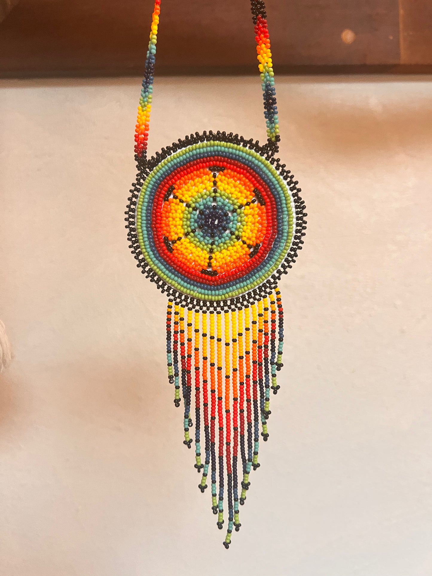 Peyote Bead Necklace, 'Rainbow Mandala', Ritual