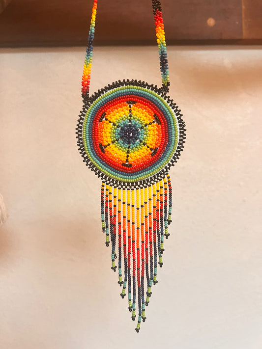 Peyote Bead Necklace, 'Rainbow Mandala', Ritual