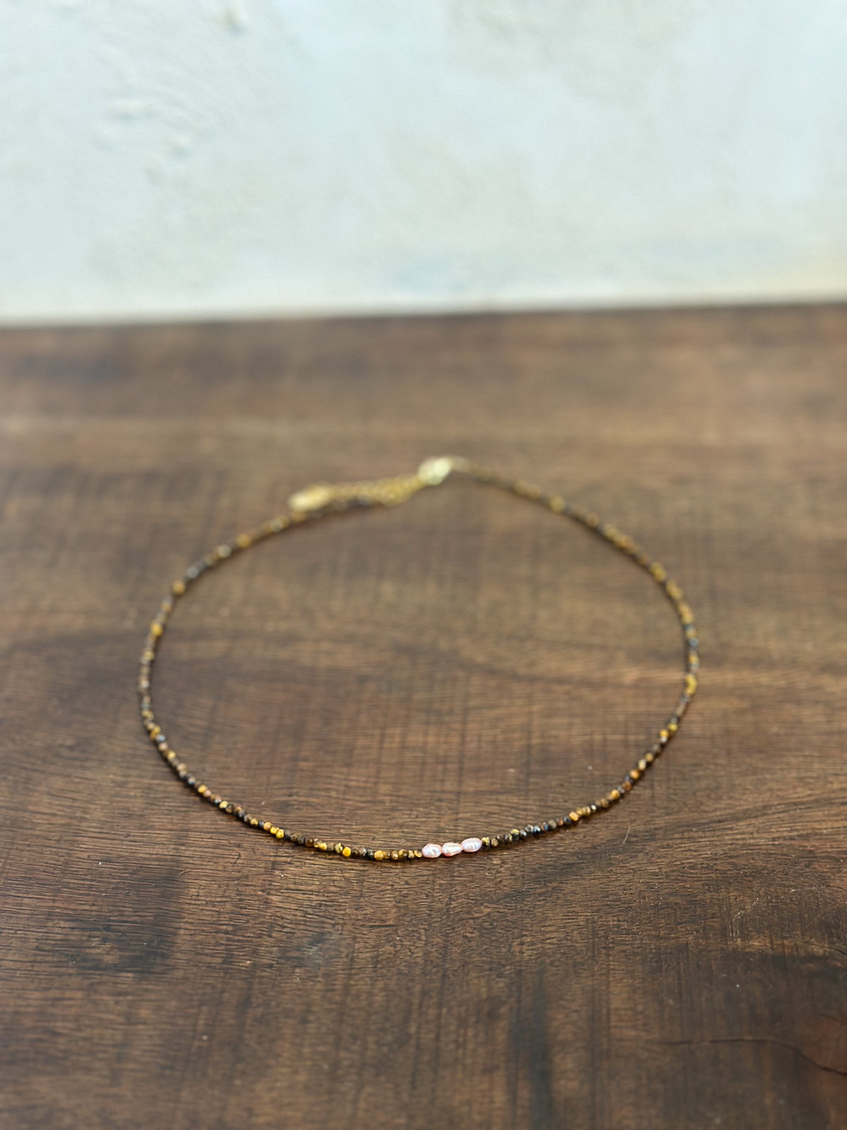 Tiger Eye and Small Freshwater Pearl Necklace, Stone and Sol