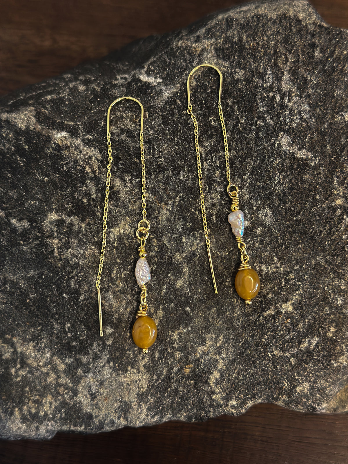 Yellow Chalcedony  and Small Freshwater Pearl Threaders, Stone and Sol