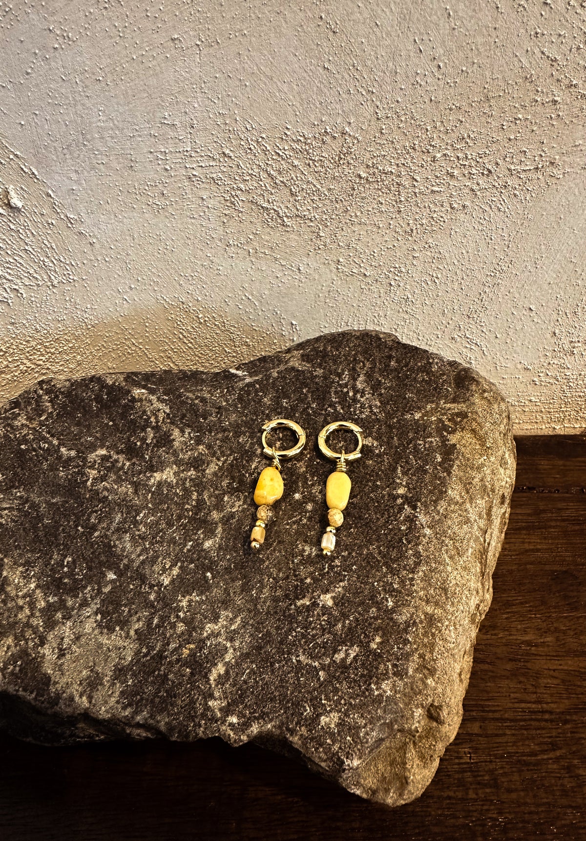 Yellow stone nugget hoops, Stone and Sol